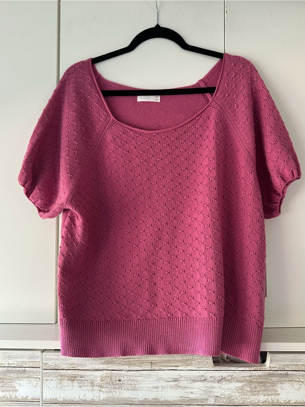 🌸 LC Lauren Conrad Pink Pointelle Knit Short Sleeve Sweater XXL NWT